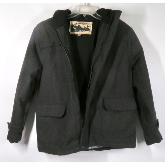 Hawke & Co Outfitters Gray Wool Blend Hooded Winter Jacket Coat Boys Size 18/20 - Picture 2 of 5